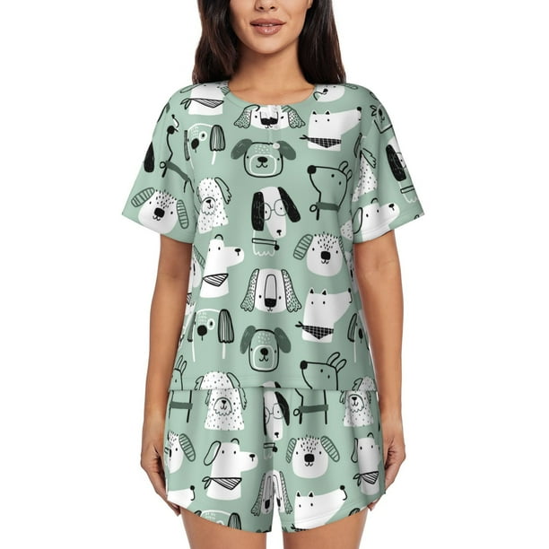 Fotbe Puppy Conjunto de Pijama Estampado para Mujer, 2 Piezas, Ropa de Dormir con Camiseta de Manga Corta y Shorts Suaves-Medium