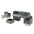 thumbnail image 2 of Ovios 9 Pieces Patio Fire Pit Set Outdoor Wicker Sectional Sofa Conversation Set with Swivel Rocking Chairs,Black, 2 of 8