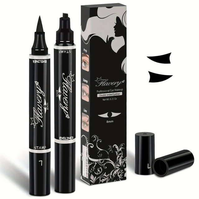 Winged Eyeliner Stamp,2 Pack Dual-Ended Stamp Eyeliner Winged,With 8mm Classic Wing Template,Waterproof & Smudge-Proof,Design for Effortless Cat-Eye Makeup,Beginner-Friendly f