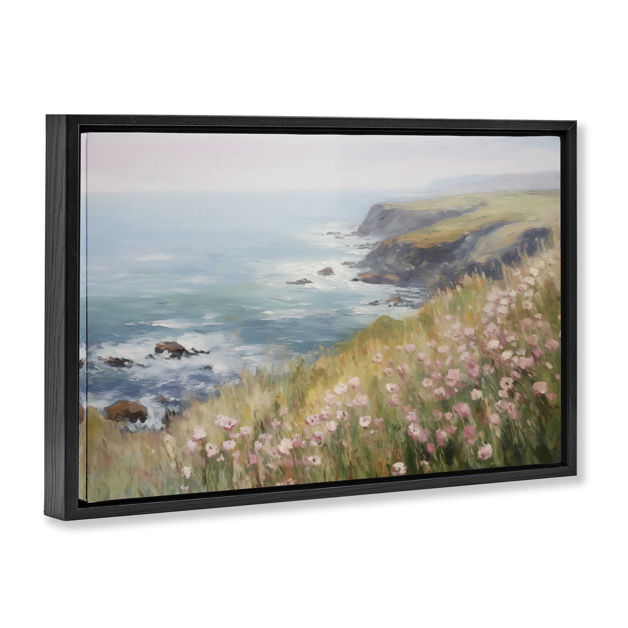 Stupell Industries Pink Wildflower View Landscape & Nature Painting Black Floater Framed Canvas Art Print Wall Art, 31 x 21