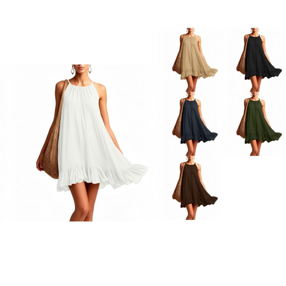 Antinious Womens Sleeveless Round Neck Solid Lightweight Summer Casual Dresses