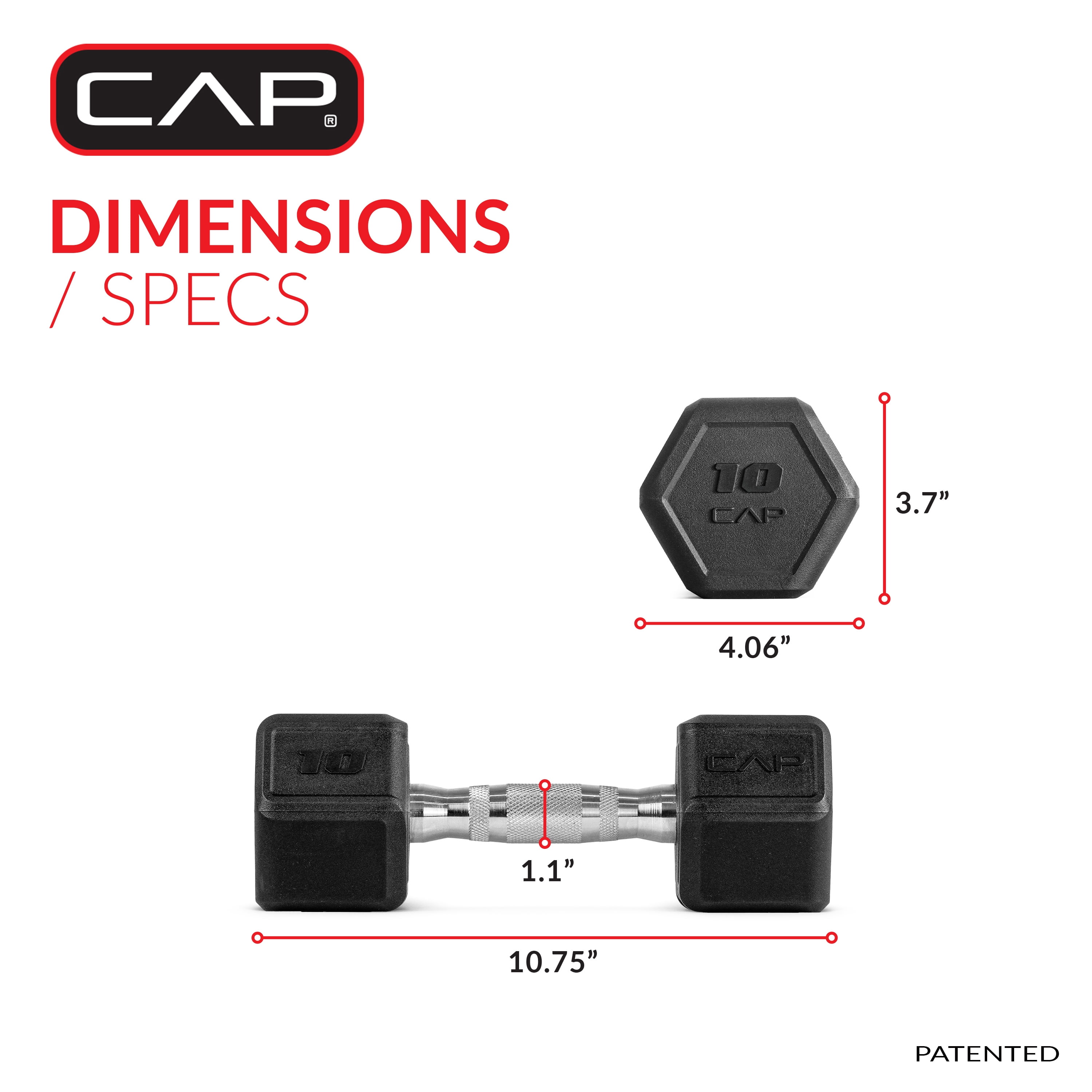 CAP 10 lb Rubber Coated Hex Dumbbell with Contoured Handle