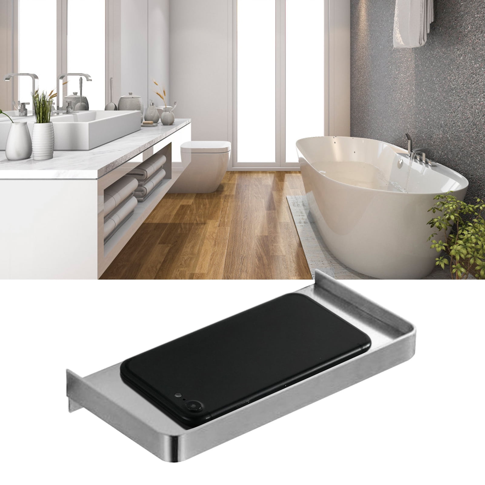 Stainless Steel Toilet Paper Holder With Phone Shelf, Bathroom Tissue Holder