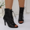 thumbnail image 4 of NECHOLOGY Botas Mujer Adulto Femenino Zapatos Botines para mujer Sandalias Baotou de tacón Nuevo con cordones Ahueca hacia fuera Tacón Comercio exterior Botas de cuero sexy Botas geniales (Black, 9), 4 of 5