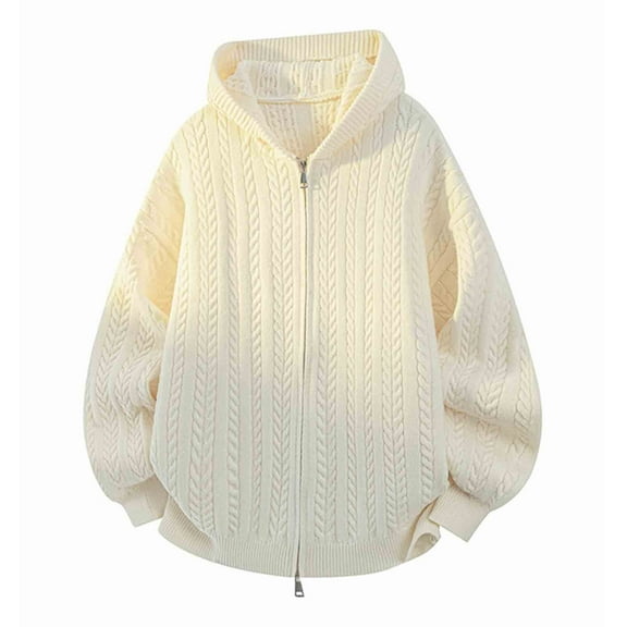 Donemore Men's Hooded Sweater Casual Loose Fit Two-Way Zipper Elastic Knit Cardigan Solid Color Y2K Streetwear