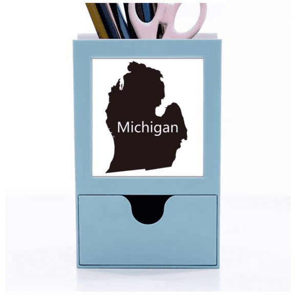 Michigan America USA Map Outline Desk Supplies Organizer Pen Holder Card