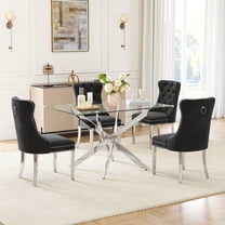 5-Piece Dining Table Set, 50" Modern Rectangular Tempered Glass Table & 4 Tufted Velvet Chairs with Stainless Steel Legs, Dining Set for Kitchen, Office