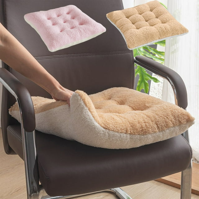 Cojín de pana con penacho - Cojín cuadrado de asiento de 16 pulgadas para salón, tatami, sofá • 40x40x5cm • Relleno de espuma, rosa o beige