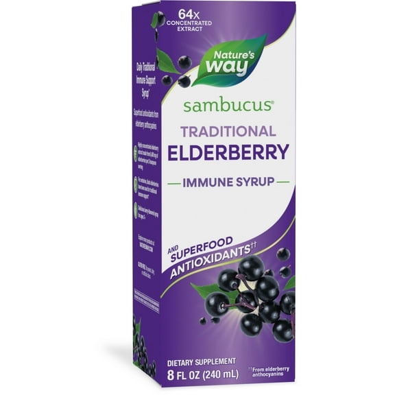 Nature’s Way Sambucus Traditional Immune Elderberry Syrup, Black Elderberry Extract, Unisex, 8 Fl Oz