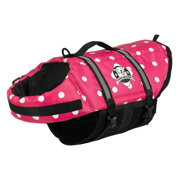 Paws Aboard Dog Life Jacket - Keep Your Canine Safe with a Nylon Life Vest for All Sizes - From XX-Small to X-Large Designer Life Jackets - Perfect for Swimming and Boating - Pink Polka Dot, X-Small
