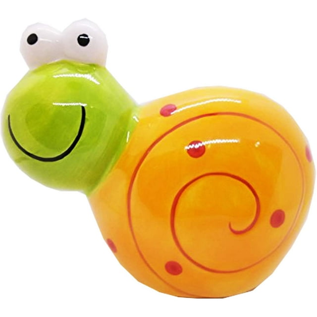 WitnyStore Coin Bank 5" Yellow Green Snail - Hand Made Painted Ceramic Money Saving Piggy Banks Removable Coins Container Storage Cute Colorful Porcelain Decorative Figure Collectible Home Décor Gifts