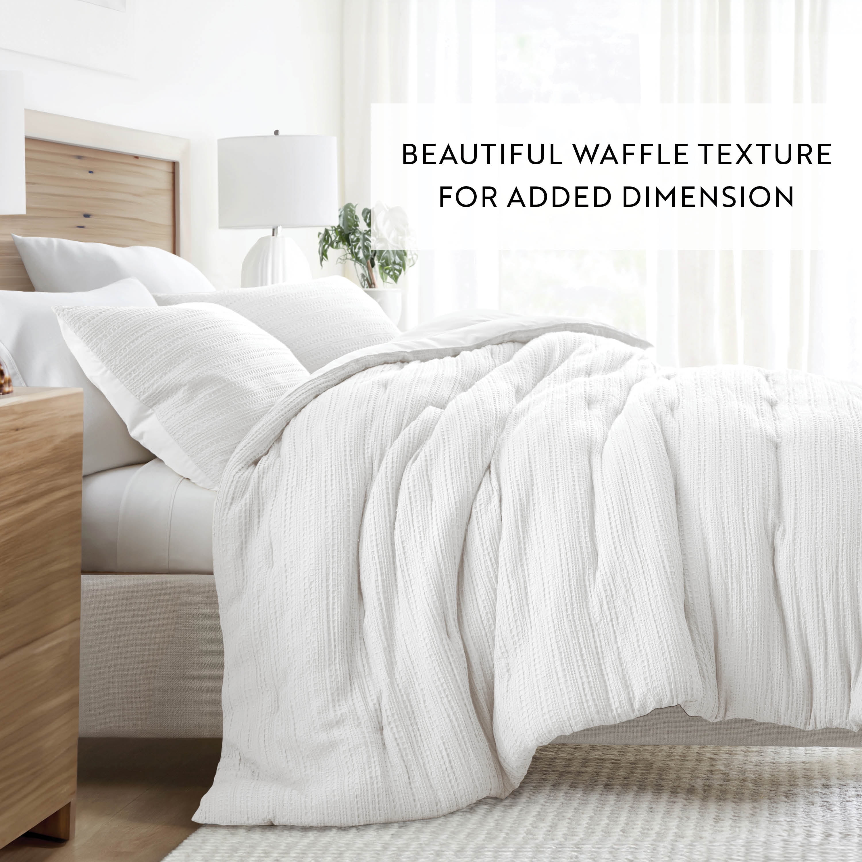 Noble Linens 3 Piece White Waffle Textured All Season Down-Alternative Comforter Set, King/Cal King