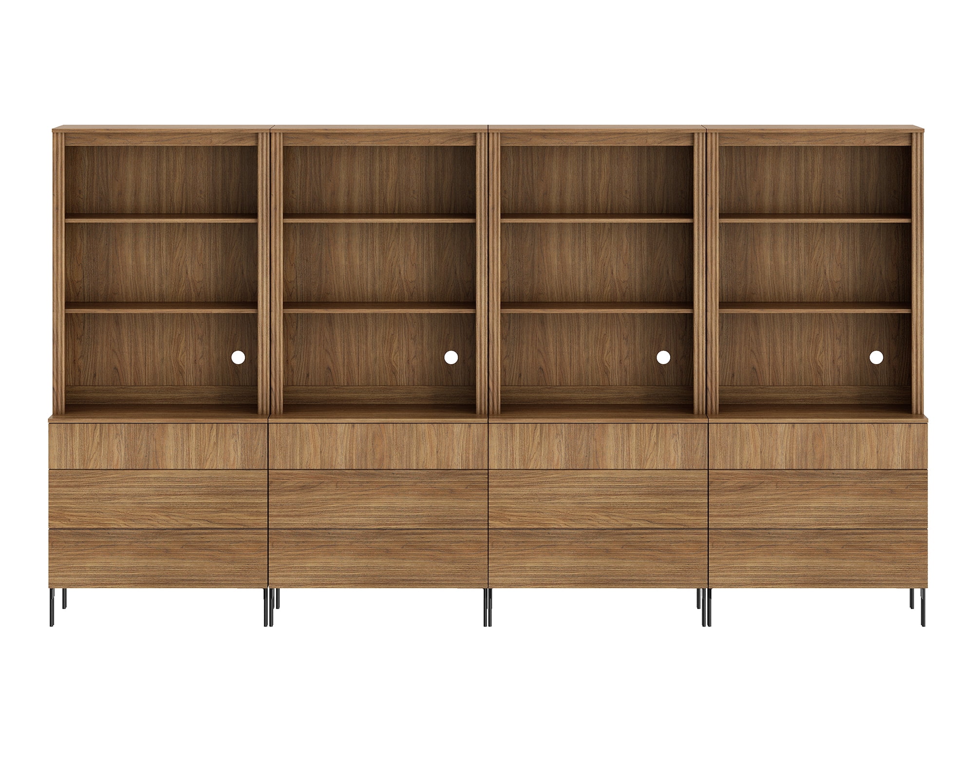 71.6"H X 126"W Set Of 4 Bookcase with Storage Cabinets, 12 Tier Bookshelf with Fluted Drawers and Adjustable Shelves, Large Modern Display Cabinet For Living Room Bedroom Home Office Kitchen