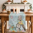 thumbnail image 2 of Table Runner - 72 Inch Long, Turquoise Easter Bunny Kitchen Dining Table Runner Dresser Scarves, Spring Easter Eggs Floral Wooden Farmhouse Decor for Coffee Tables Wedding Party Banquet, 2 of 8