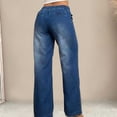 thumbnail image 4 of Drawstring Jeans Women Mid Waist Wide Leg Denim Pants Elastic Waist Pull on Classic Distressed Blue Jeans for Office Work Casual Trousers with Pockets, 4 of 7