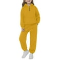 thumbnail image 2 of Abcomgle Boys Two Piece Sets 10-12 Fleece Half Zip Long Sleeve Sweatshirt and Athletic Sports Pants for Girls Active Boys Two Piece Outfit,9-10 Years,Yellow, 2 of 9