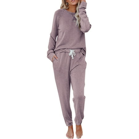 Yskkt Ladies Casual Pajama Set 2 Long Sleeve Pajama Set Sports Suit Sweater