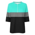 thumbnail image 5 of Inverlee Women's Color Block 3/4 Sleeve Tops Half Zip Casual Trendy V Neck Tees Daily Loose Fit Summer Blouses Mint Green L, 5 of 5
