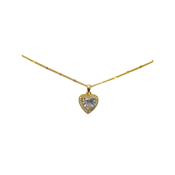 14K Bonded Gold Crystal Heart with Gold Necklace P30 by Artisan Jeweler