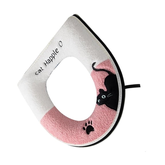 Giaone Cartoon Cats Toilet Seat Cover Soft Flannel Winter Warm Static Toilet Seat Pad