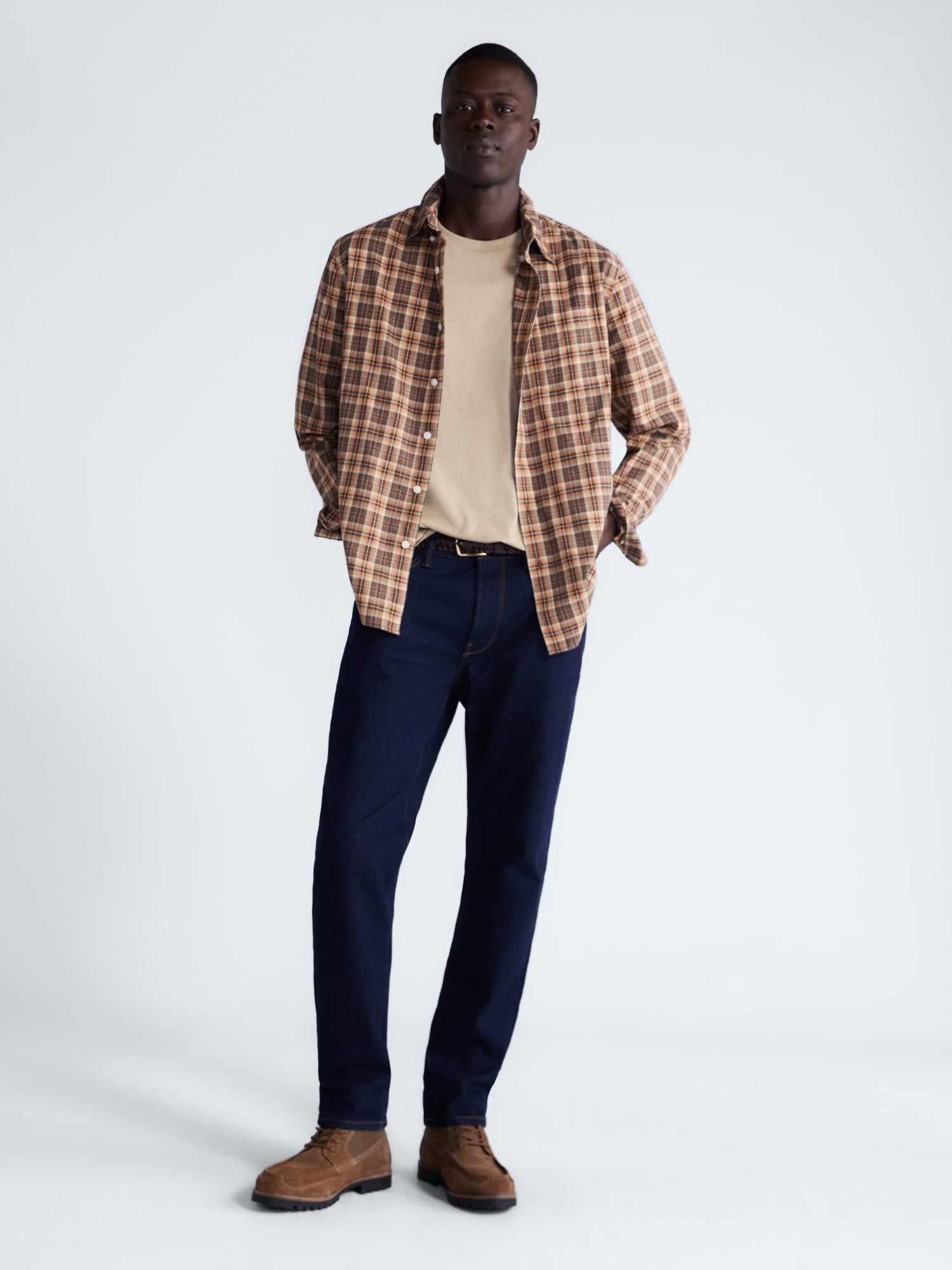 Free Assembly Men's Plaid Button Down Cotton Shirt, Sizes XS-3XL
