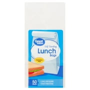 Great Value Bleached Kraft/White Self Standing, Multi-Functional, Fold Top Closure, Paper Lunch Bags, 50 Count