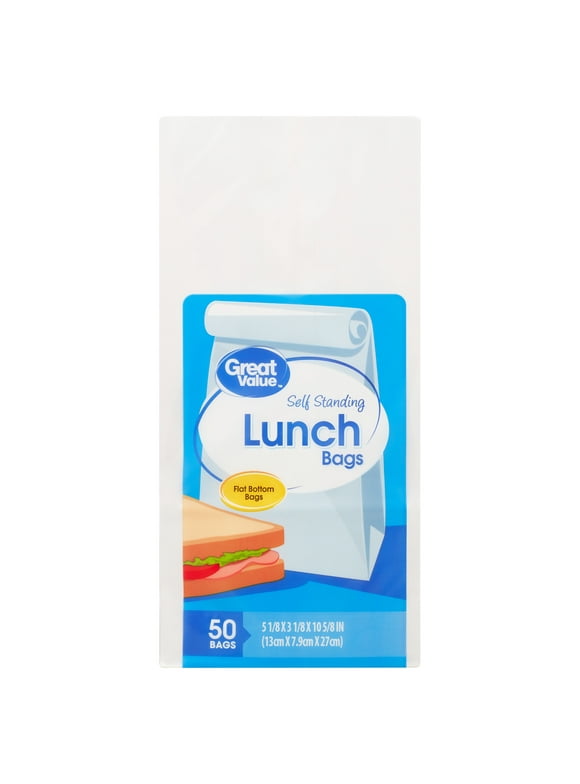 Great Value White Lunch Bags, 50 Count