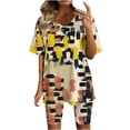 thumbnail image 2 of Ensembles d'Entraînement pour Femmes Mode Blouse Col en V Manches Courtes Hauts Shorts Ensemble Décontracté 2 Pcs en Liquidation, 2 of 4