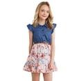 thumbnail image 2 of Xnihocha Kids Girls Summer A-line Dress Denim Bodice Floral Print Dress with Belt 2-12 Pink 6, 2 of 7