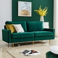 thumbnail image 1 of Love Seats, Mid Century Sectional Fabric Sofa, Modern Couch Upholstered Sofas with 2 Soft Pillow, Metal Legs, High End Velvet Fabric Loveseat Sofa Couch for Small Spaces, Emerald, Q9240, 1 of 14