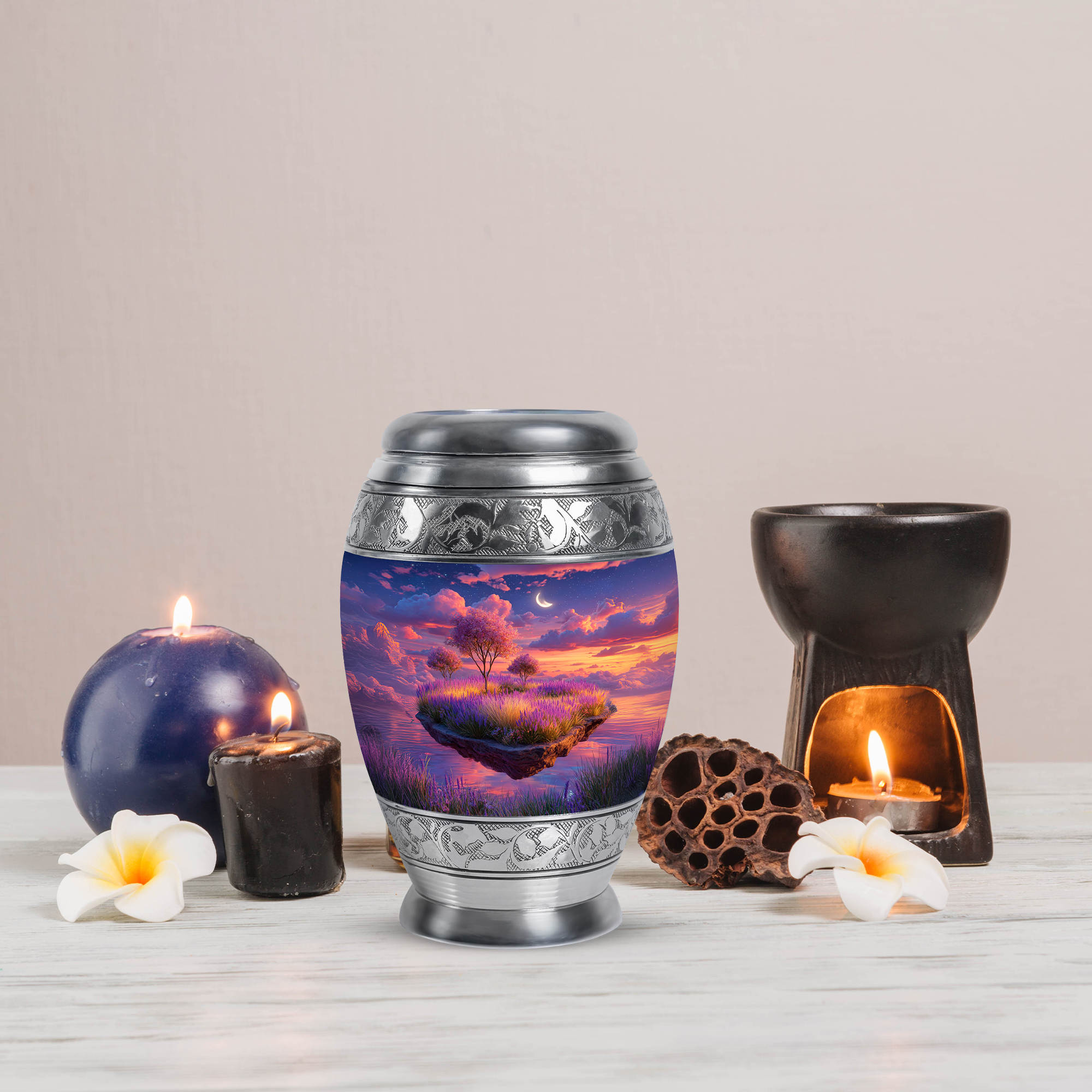 MUKTIVE Lavender Grass Mini Urns for Human Ashes, Blue Urn for Ashes Adult Male & Female, Keepsake Moon Urns for Mom & Dad, Burial Urn for Loved Ones, 3 Inch