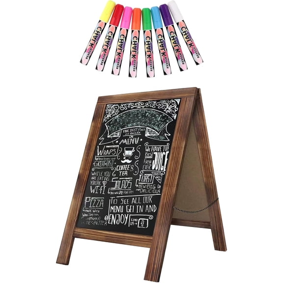 Rustic Whitewash Double Sided Chalkboard, 7.5"*8.6" Tabletop Stand, Small Countertop Chalkboard Easel with 8 count Liquid Chalk for Menu, Kitchen, Restaurants, Bar, Wedding and Decor