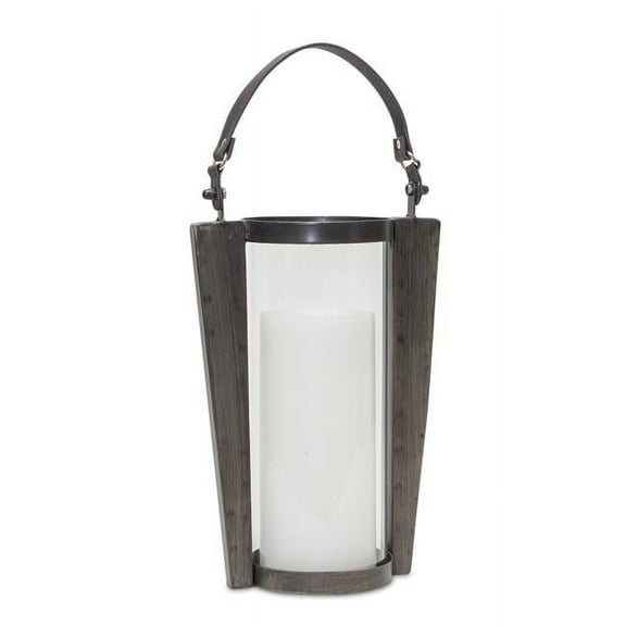 Melrose International 82010DS 18 x 8.5 in. Iron & Glass Candle Holder - Brown, Black & Glass