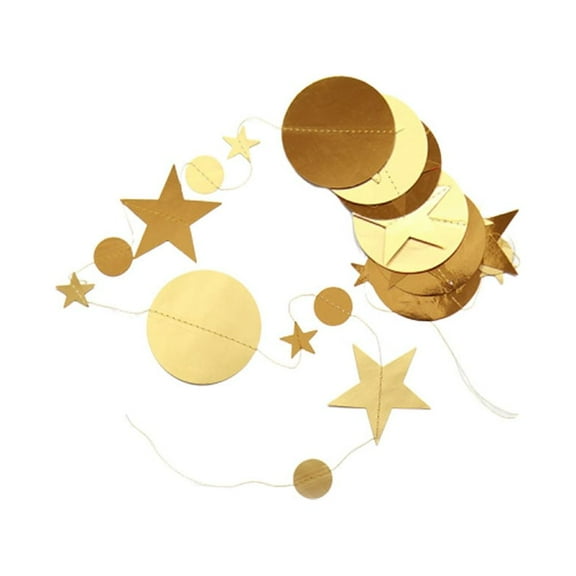 SASABAXI 1Set Golden Star Paper Garland Round Hanging Banner for Wedding Birthday Party Decoration 11.8x3.5x0.1in