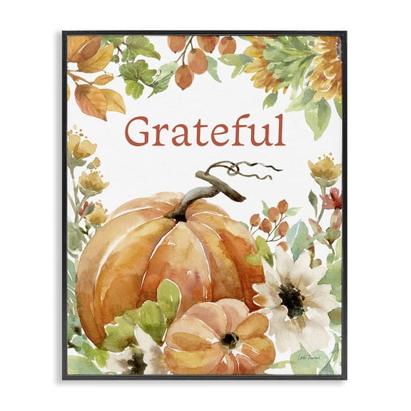 Stupell Industries Cottage Grateful Pumpkins & Flowers Black Framed Giclee Art, 11 x 14, by Leslie Trimbach