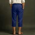 thumbnail image 4 of LWavelet Men's Pleated Linen Blend Capri Pants Button Waist with Side Pockets for Vacation Business Casual Use Dark Blue L, 4 of 4