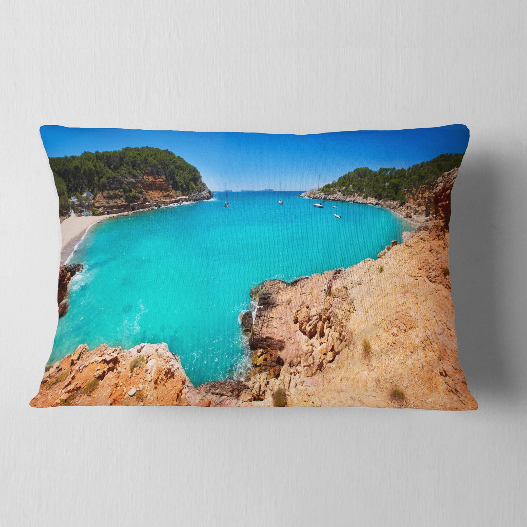 Designart Saladeta Ibiza in San Antonio - Modern Seascape Throw Pillow - 12x20