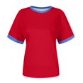 thumbnail image 5 of Lixiuxyad Women's Casual Fashion Loose Pullover Solid Color Matching Color Round Neck Short Sleeved T Shirt Loose Fit,Red XL, 5 of 6