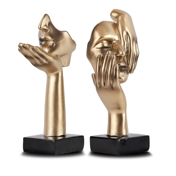 2Pcs Small Statue Set - Black Gold Home Decor Abstract Art Figurines for Shelves, Living Room Coffee Table, Office Desktop (17*6.5cm)