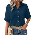 thumbnail image 4 of bnaln Womens Casual Button Down Short Sleeve Shirts Summer Fashion Dressy Shirts Solid Summer Beach Blouses Tops Lightweight Business Casual Office Work Tunic Top with Pocket, 4 of 7