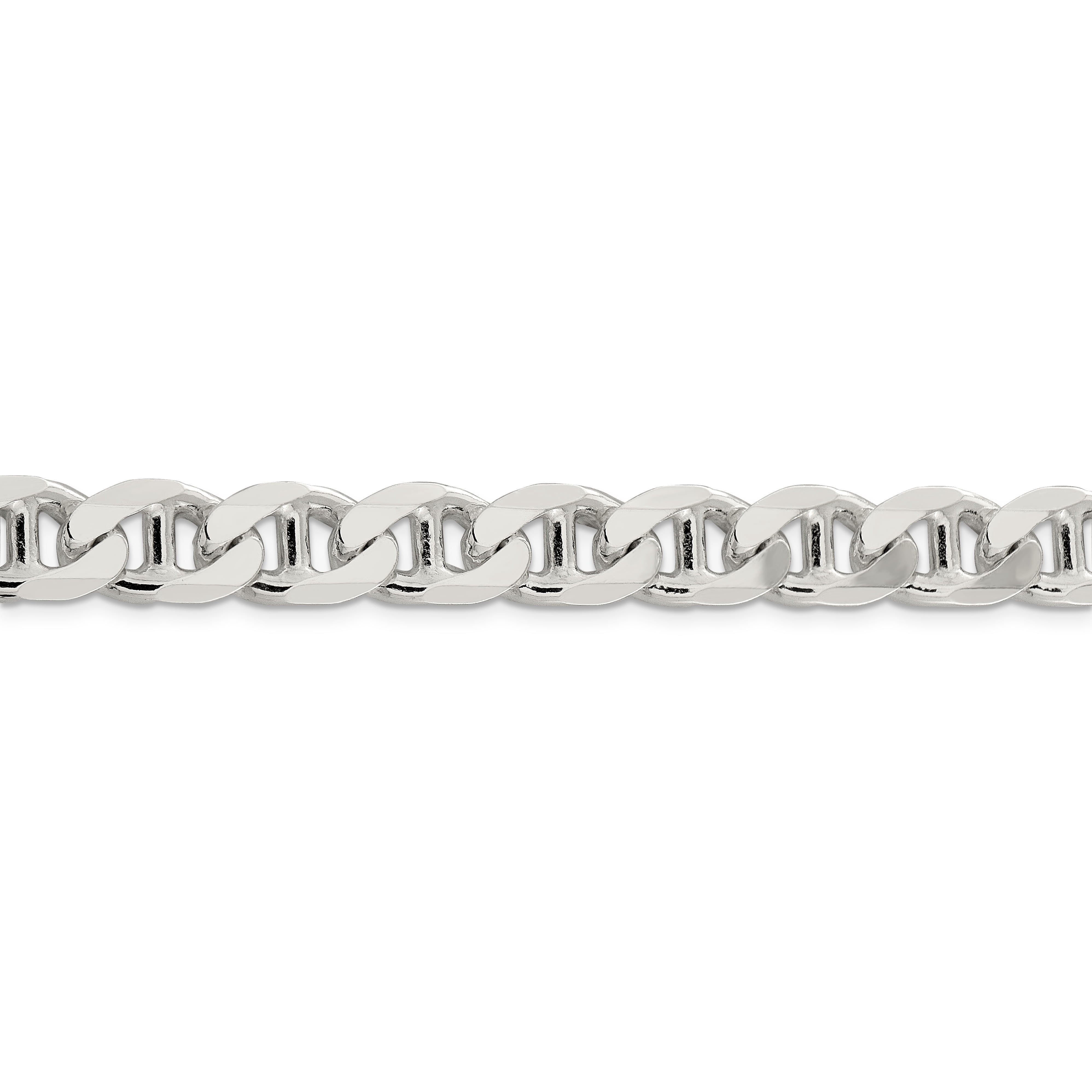 925 Sterling Silver 10.5mm Cuban Anchor Chain Bracelet Flat