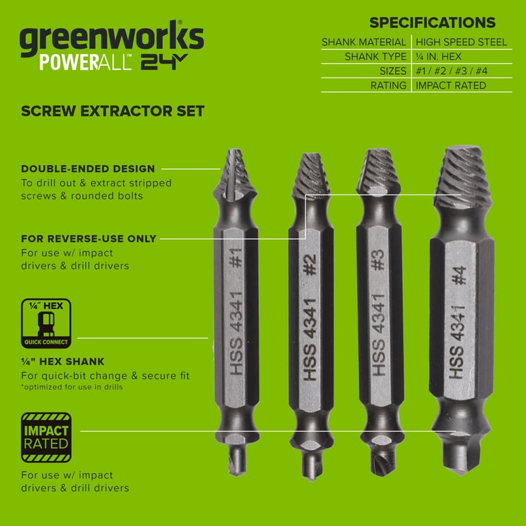 Greenworks 4-Piece Screw Extractor Set photo 5