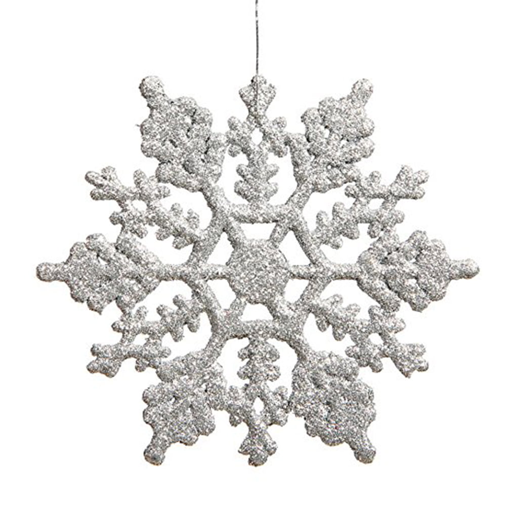 10pcs-christmas Decoration Snowflakes Silver Plastic Snowflake Flakes  Holiday Window Display Ornaments With Twine Rope Snowflake Ornaments 4  Inches/10cm Large Plastic Glitter Snowflakes Winter Indoor Outdoor  Christmas Tree Window Room Decoration