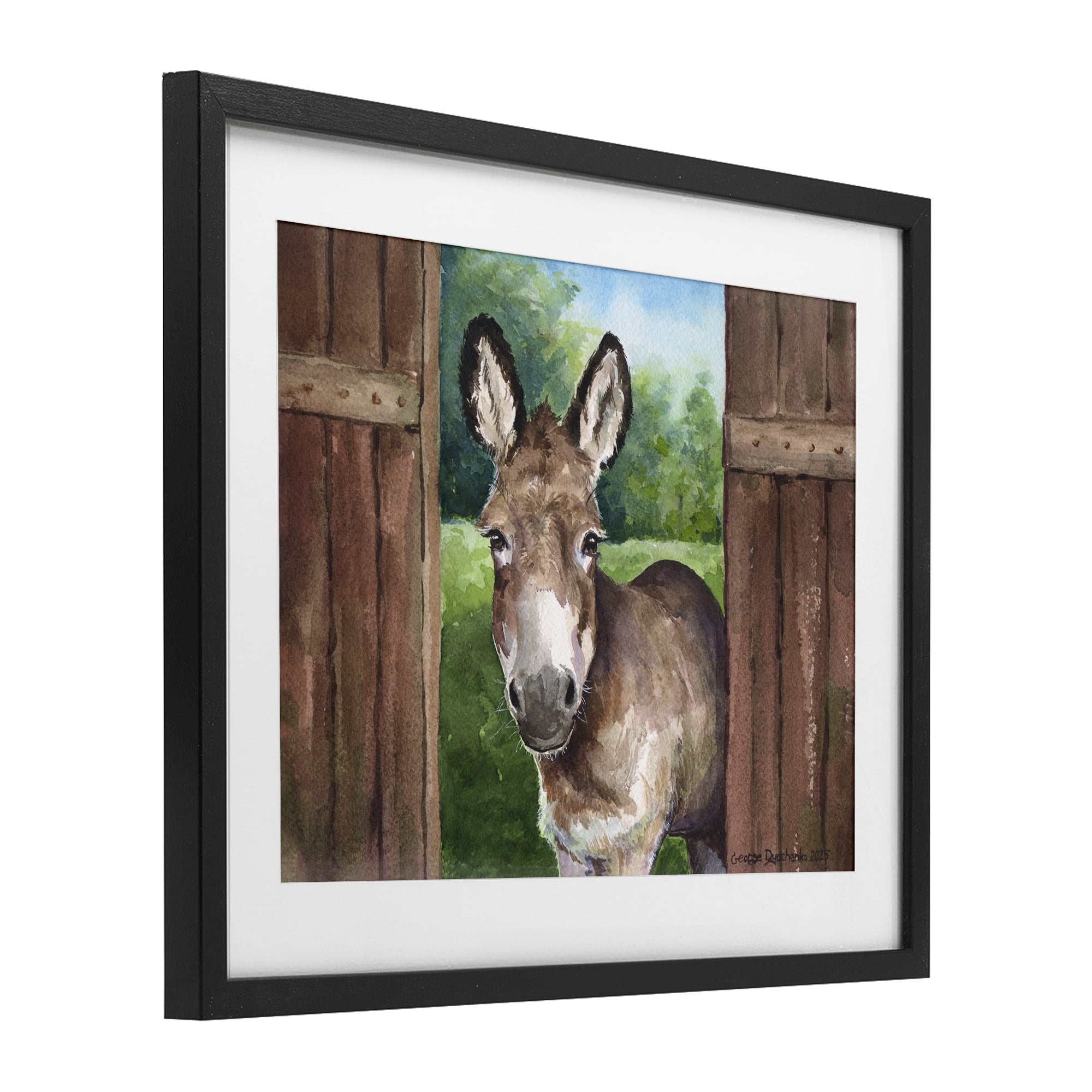 Stupell Industries Donkey in Wooden Gate Black Framed Print Under Glass, design by George Dyachenko