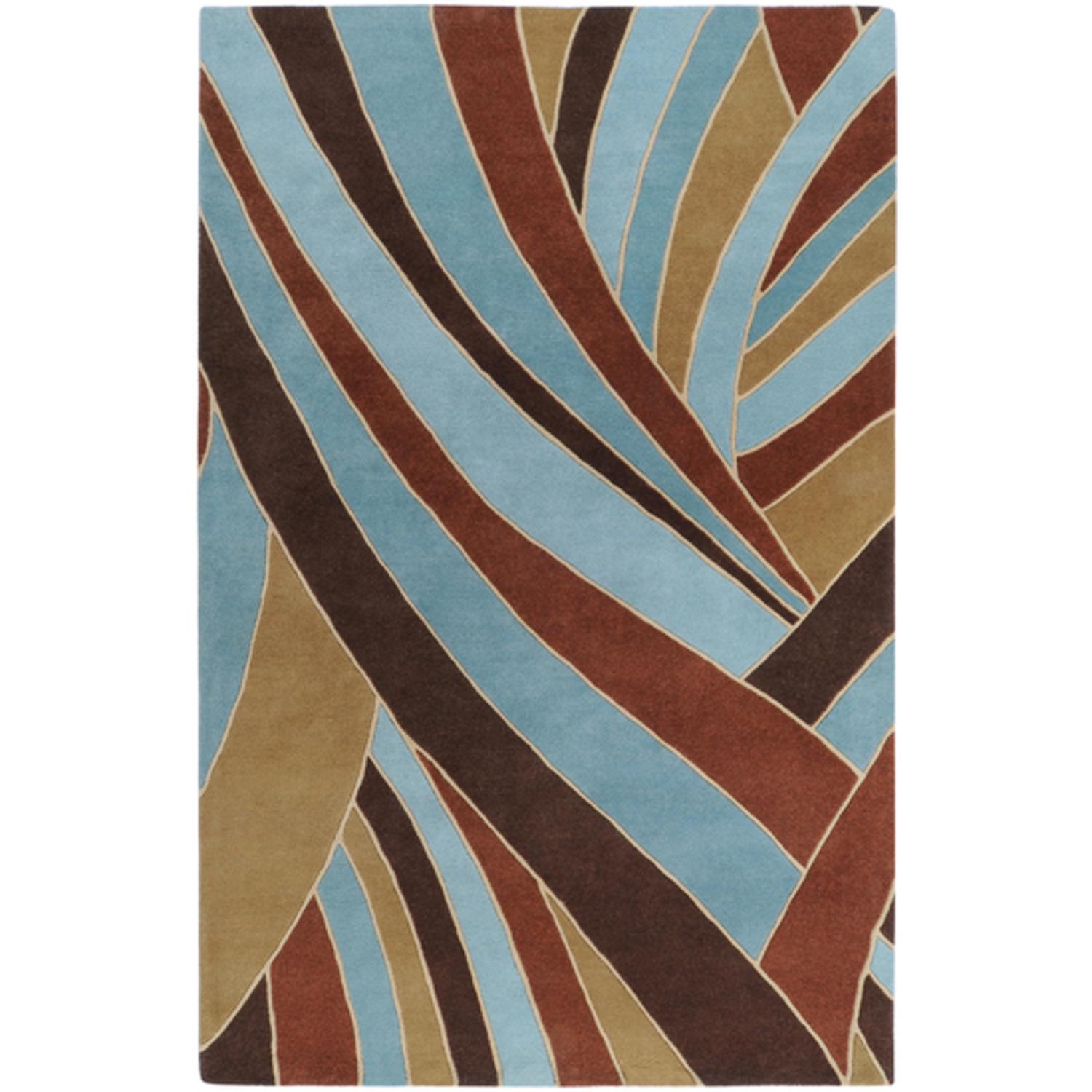 8' x 11' Mediterranean Jungle Contemporary Blue and Brown Wool Area