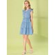 thumbnail image 2 of Vestido Escalonado Sin Mangas Allegra K Cuello V Botón Abajo para Mujer Azul Polvoriento S, 2 of 6
