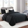 thumbnail image 2 of JML Quilt Set 3 Piece Microfiber Coverlet Shams Set, Soft Lightweight King, Black, 2 of 6