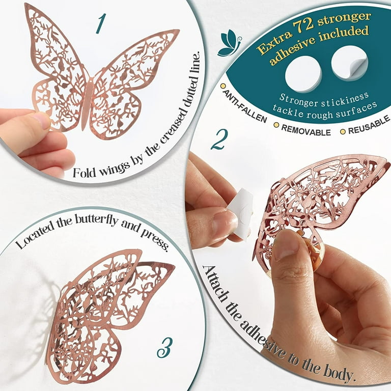 72 Pcs Rose Gold Butterfly Wall Decor, Butterfly Decorations, 3 Sizes 6  Styles, 3D Butterfly Party Decorations/Birthday Decorations/Cake  Decorations, mariposas decorativas para Fiesta Room Decor 