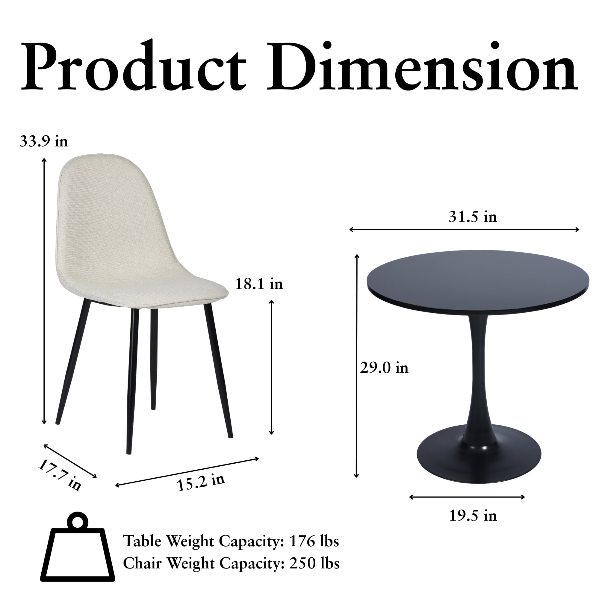 Homy Casa 4 Person Saving Space Dining Set Apartment Kitchen, Black