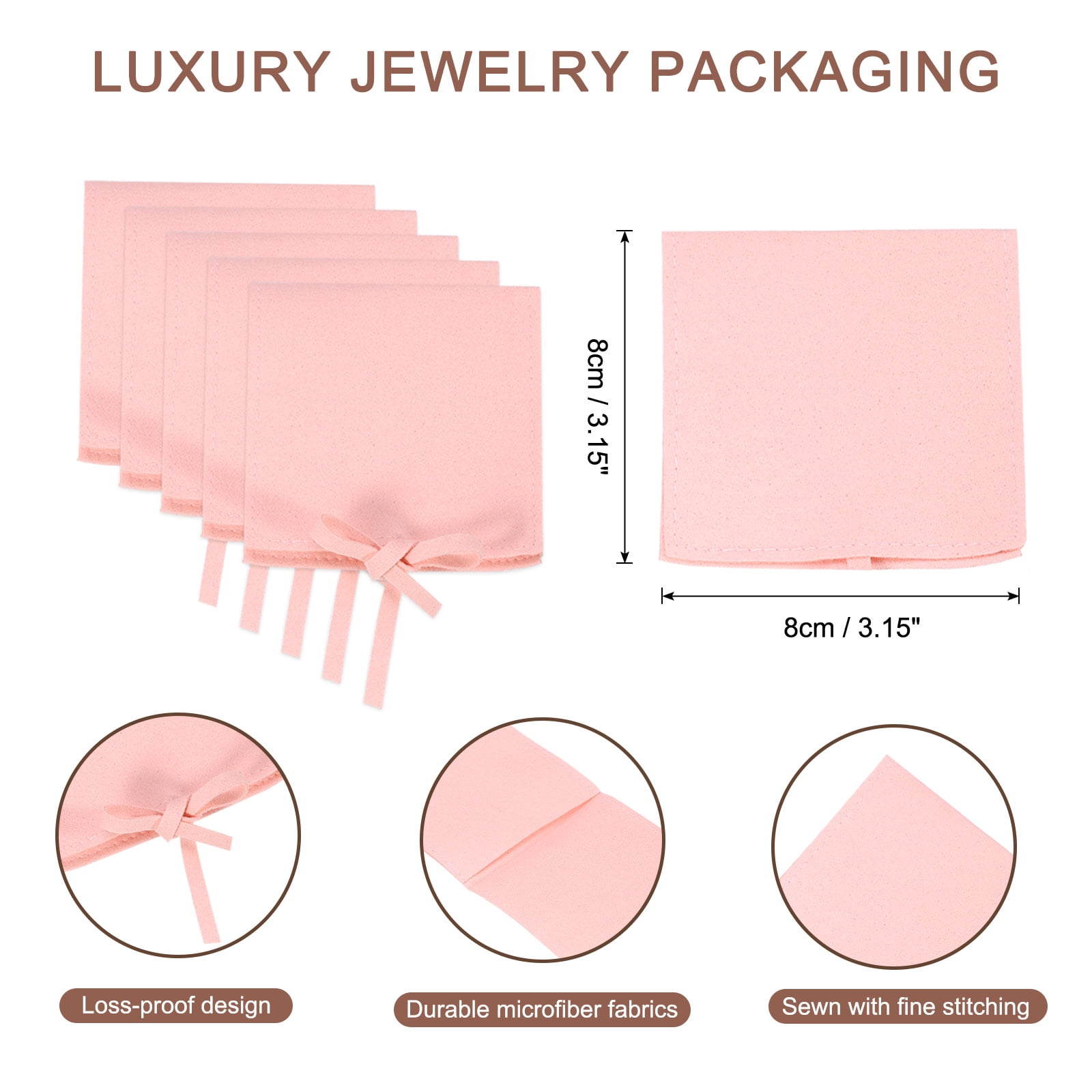 Unique Bargains Microfiber Mini Jewelry Pouch Packaging Bag with Tie for Gift 40 Pcs Pink
